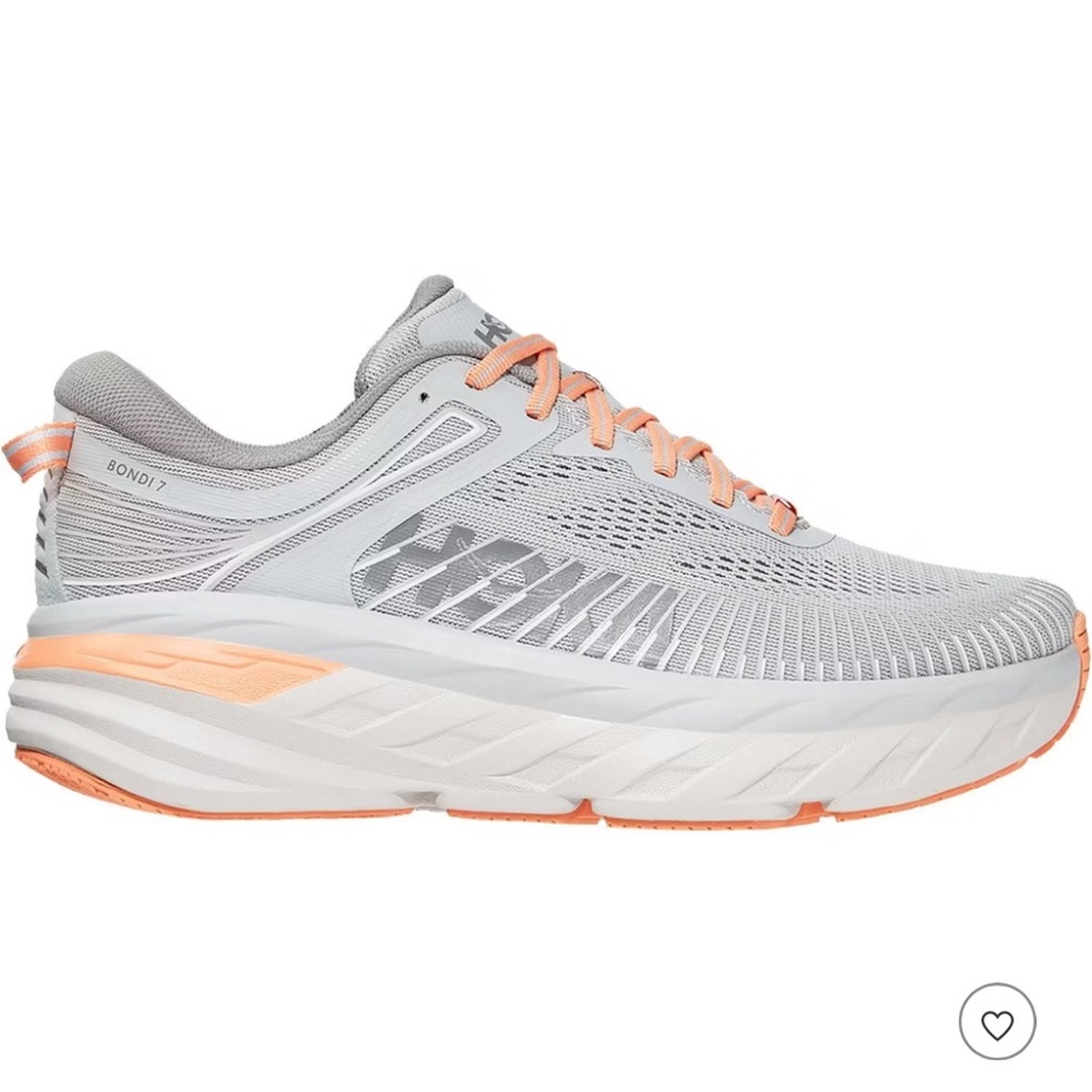 Hoka Bondi 7 Women's Athletic Shoe - Light Gray/Peach
